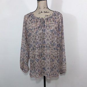 CAbi Women's Blouse #5028 Sienna Sheer Pink Floral Peasant Shirt Top Small S